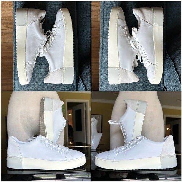 VINCE Bensley Leather & Suede 2 Toned Lace Up Platform Sneakers White Gray 9.5 - Picture 4 of 16